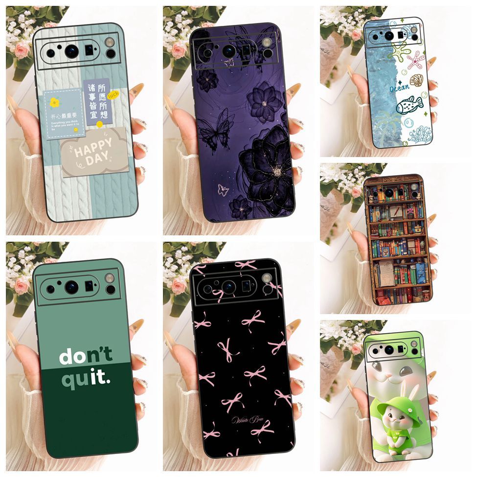 ฝาครอบ Google Pixel 8 Pro เคสซิลิโคนแมวน่ารักแฟชั่นผีเสื้อตลกทาสีปลอก GC3VE G1MNW