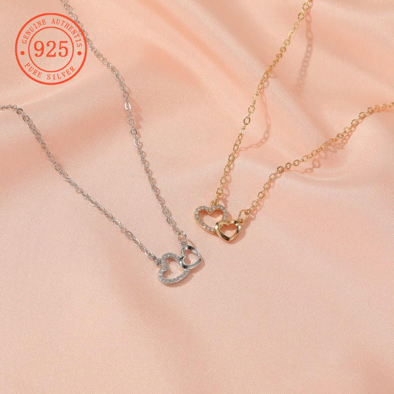 SHEFULI สร้อยคอโรแมนติกหัวใจคู่กลวงหรูหราสําหรับผู้หญิง CSX686