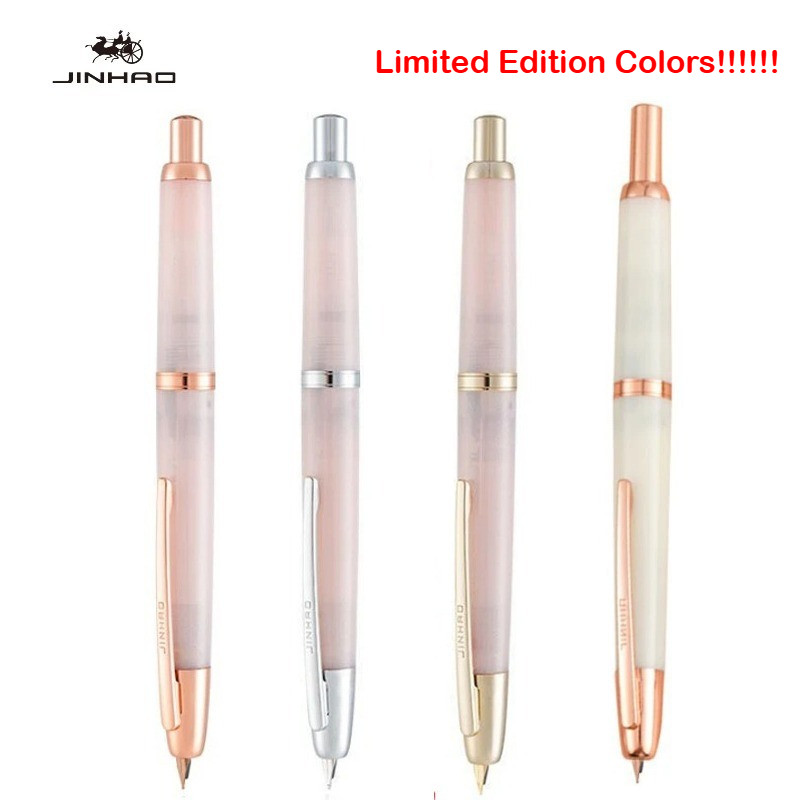 สีลิมิเต็ด! JINHAO 20 สีชมพูทองคลิปเรซิ่นกด Fountain ปากกา EF F ปากกาหมึกพร้อมตัวแปลง PK 10 A1