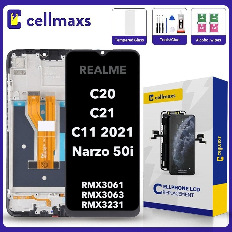 สําหรับ REALME C11 2021 C20 C21 Narzo 50i RMX3231 RMX3201 RMX3061 RMX3063 หน้าจอสัมผัส LCD กรอบ