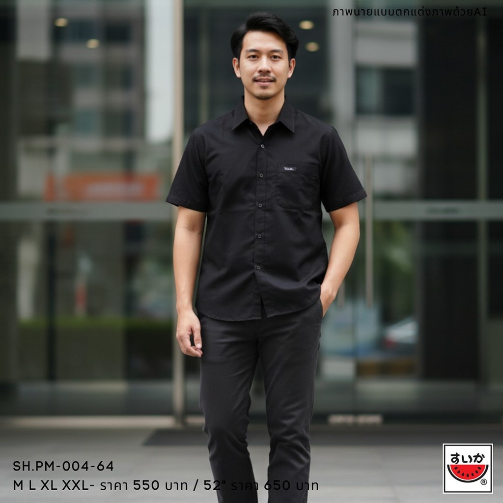 เสื้อแตงโม (SUIKA) แบบ: คอปกแขนสั้นสีพื้น ติดอาร์มกระเป๋า ผ้าอ็อกฟอร์ด (ผ้าไม่ยืด)(SH.PM-004 ) — صورة 2