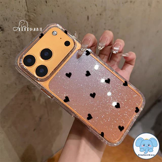 น่ารักครีมหมี15 สำหรับ IPhone 13 17 AIR 16 12 11 15 14 Pro Max XR X XS 6 7 8 15 14 Plus เคสใสเนื้อกลิตเตอร์หัวใจรักสีดำ