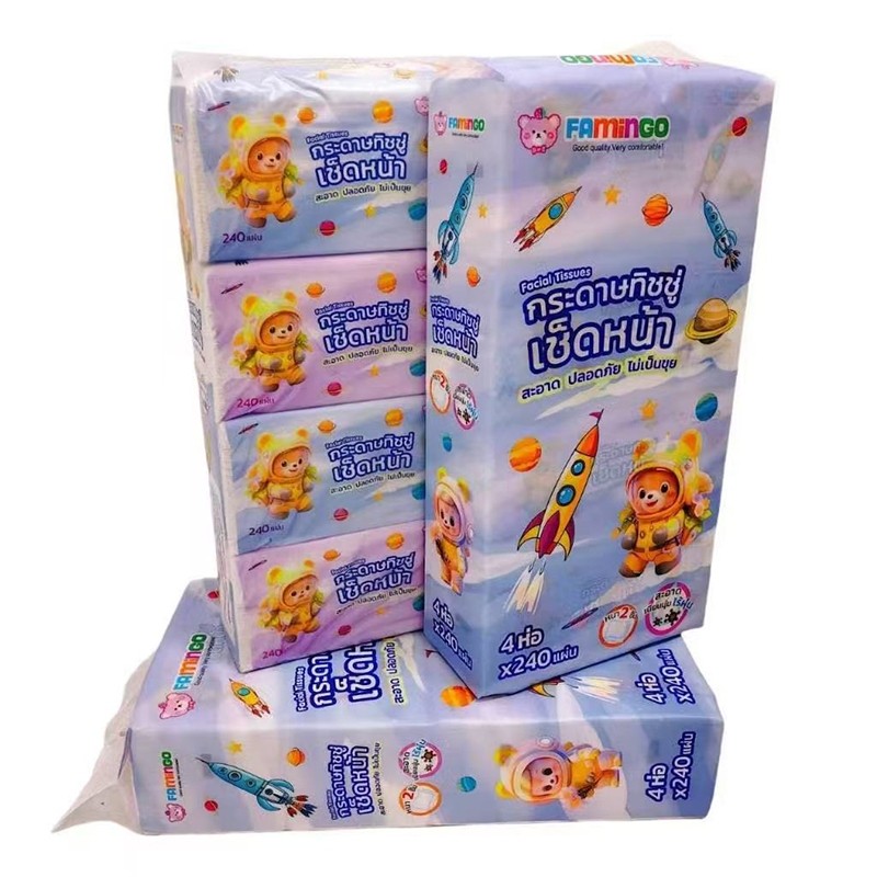 ZJ HOME กระดาษเช็ดมือลายหมีอวกาศ ขนาด 1 นิ้ว 4 แพ็ค (แพ็คละ 4 แพ็ค) กระดาษเช็ดมือแบบยาว แพ็คใหญ่ แพ็คแน่น หนา 2 ชั้น (24