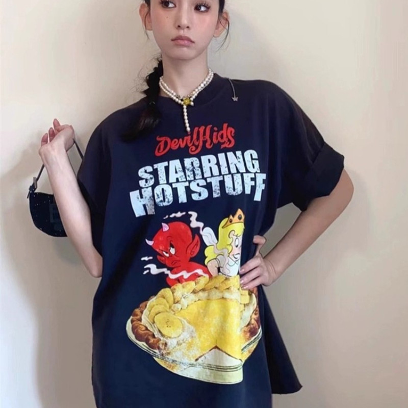 เกาหลี ผ้าฝ้าย100% เสื้อยืดแขนสั้น Oversize SLNDX0718 ผู้ชาย ผู้หญิง ลายทาง ตัวอักษร การ์ตูน หลวม ฤดูร้อน ฤดูใบไม้ผลิ - รูปที่ 4