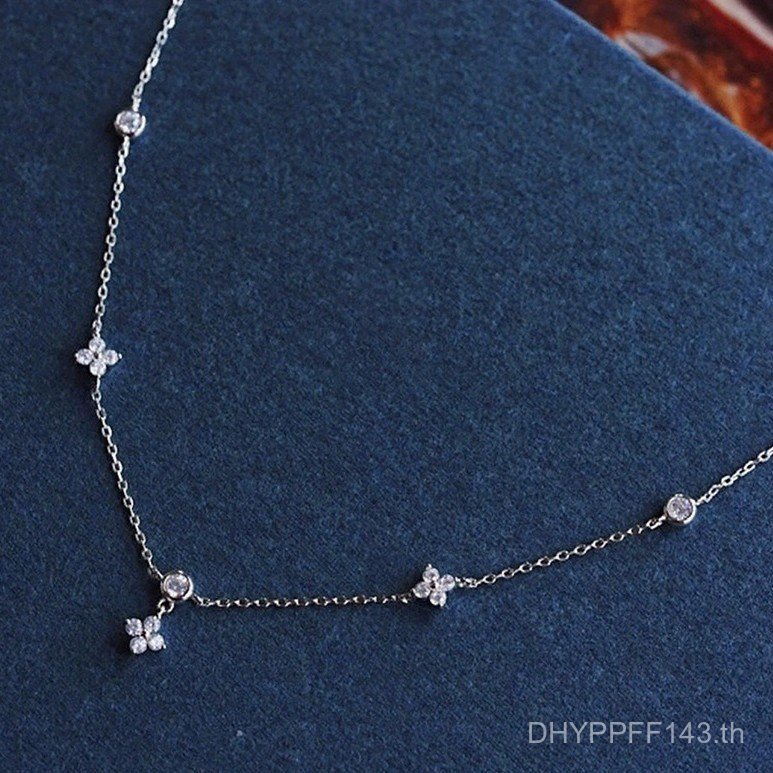 Lucky Light หรูหราการค้าต่างประเทศ Moissanite สร้อยคอผู้หญิง s925 Retro High-End Niche Four-Leaf Clo