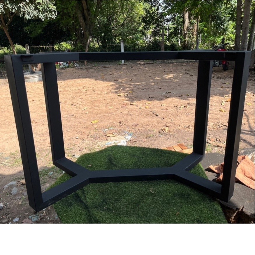 Pradoo'S ขาโต๊ะเหล็กสำเร็จรูป ทรง V-ติดคาน สีดำด้าน ทำจากเหล็กกัลวาไนท์ (มีหลายขนาดให้เลือก) แข็งแรง