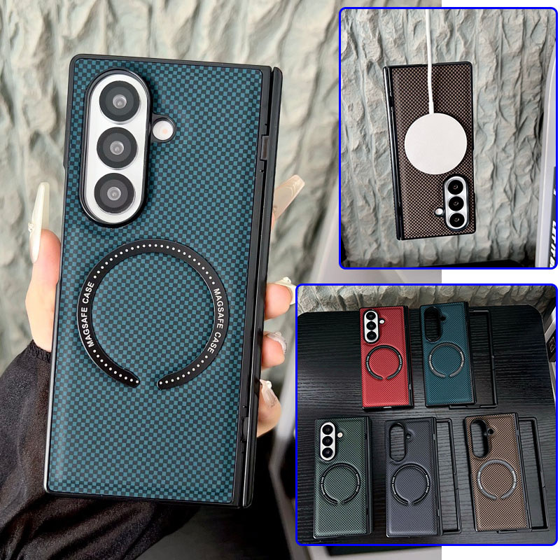 เคสโทรศัพท์แม่เหล็กลาย Checkerboard สําหรับ Samsung Galaxy Z Fold 7/6/5/4/3 ชาร์จไร้สาย กันชนแข็ง