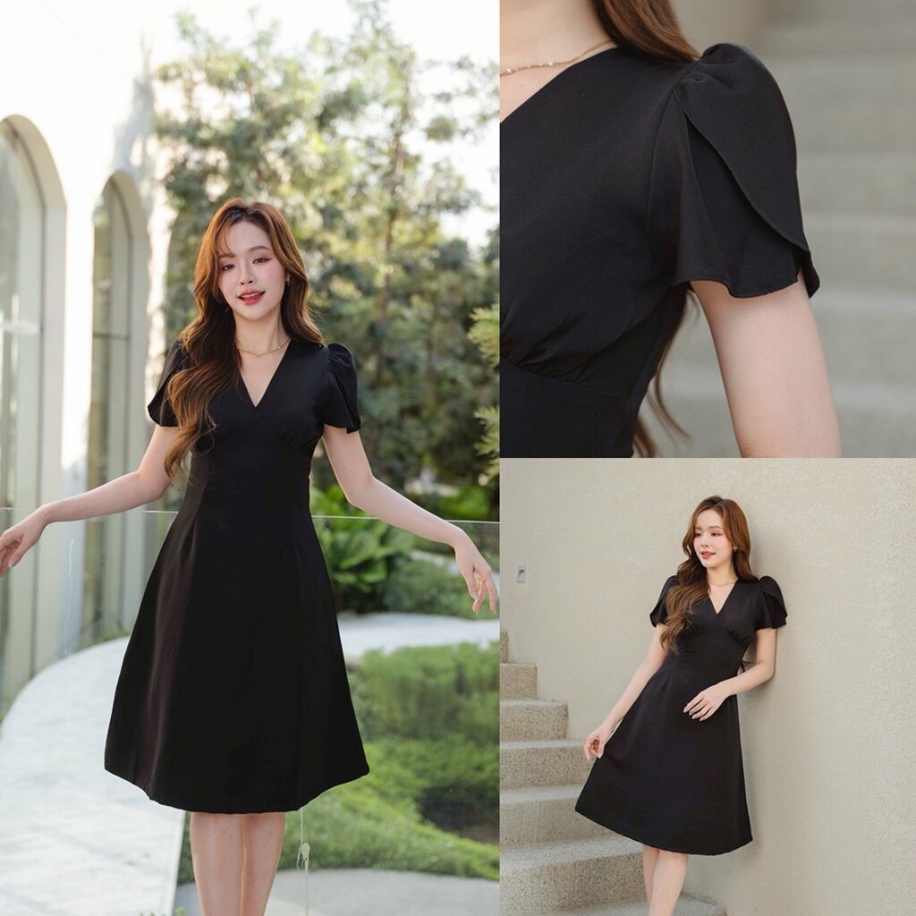 Blackie Flare Dress เดรสสีดำแขนกลีบบัว [Made by Pastel Time]