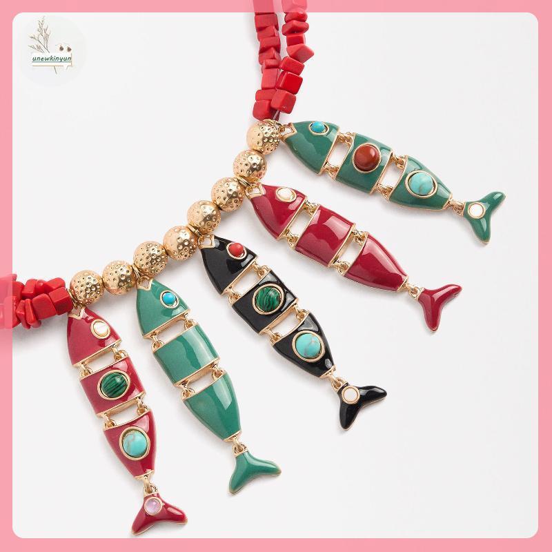 UU หลากสีรูปปลาหยดน้ํามันจี้สร้อยคอสไตล์โบฮีเมียน Multi Segment ปลา Dangle ต่างหูผู้หญิงเครื่องประดั