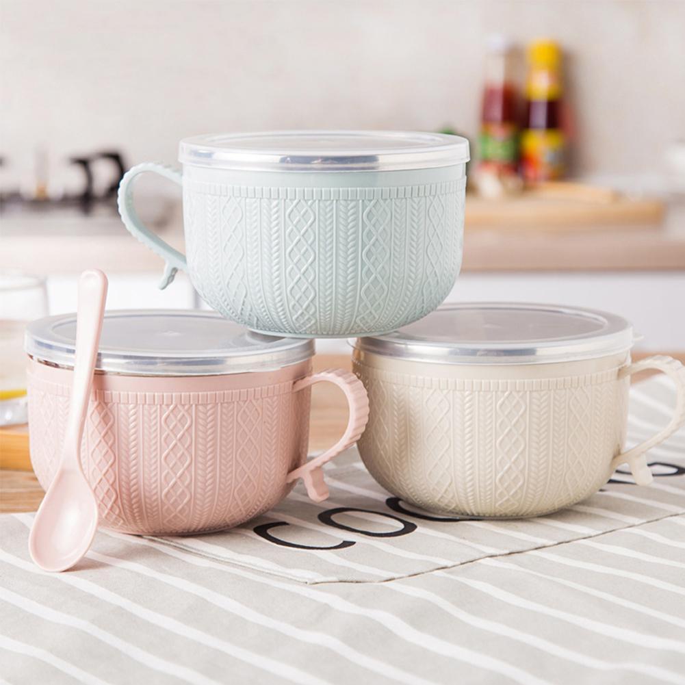 ลูกอมสีความจุสูงสแตนเลสชามบะหมี่กึ่งสําเร็จรูปชามซุปที่มีฝาปิดโปร่งใส ว6n8