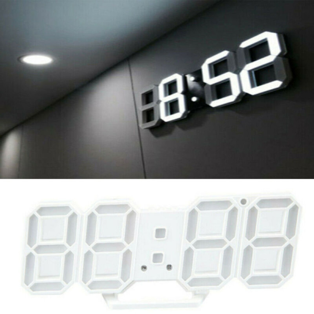 【WIK】Wall Clock 3D White Digital Display Timer Alarm Home USB Bedroom Decor
