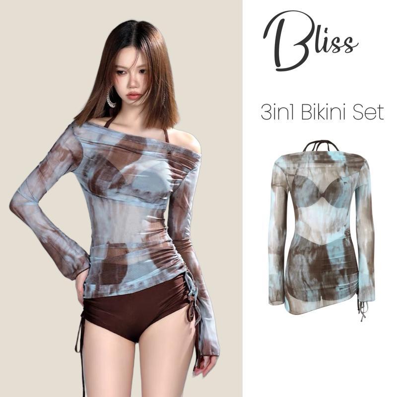 【Mee Shop】BLISS Bluebrown 3in1 ชุดบิกินี่  บลูบราวน์  ชุดว่ายน้ำแฟชั่น ผ้าคลุมกันแดด แยก ชุดว่ายน้ำ 