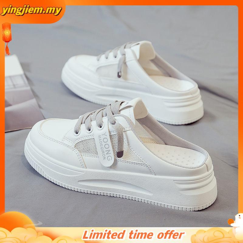 2025 Raya 3 Local Kasut Raya นักเรียนรองเท้าสีขาวเรียบง่าย Breathable ผู้หญิงรองเท้าสบายๆ 4 ซม. ส้น