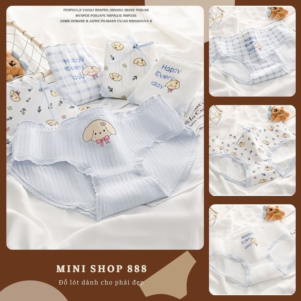 Mini shop 888 กางเกงเด็กผู้หญิง นุ่ม เย็นสบาย ต้านเชื้อแบคทีเรีย ลาย Blue Puppy CS065
