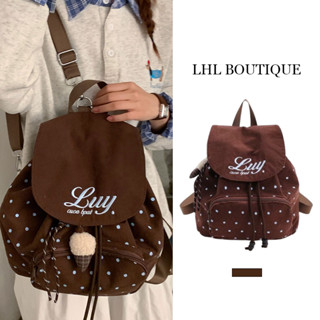 LHL BOUTIQUE  กระเป๋าเป้สะพายหลังลายจุดพิมพ์ดีไซน์น่ารัก สบา…