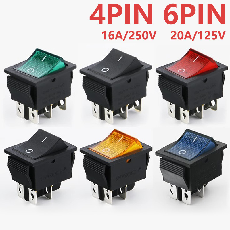 5/10PCS KCD4 Rocker Switch ON OFF พร้อม Led 16A 250V 220V T85 20A ขนาดเล็ก 6Pin 4Pin สําหรับ 2 ตําแห