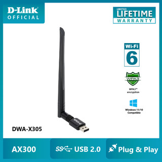 D LINK Wireless USB Adapter D-LINK (DWA-X305) AX300 IEEE/IEEE 802.11b/g/n , IEEE 802.11ax/USB 2.0/2dBi external antenna