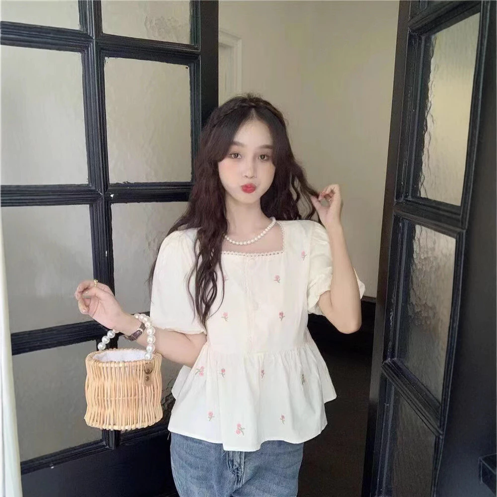 เสื้อคอเหลี่ยมแขนพัฟลายดอกไม้ thumbnail 4