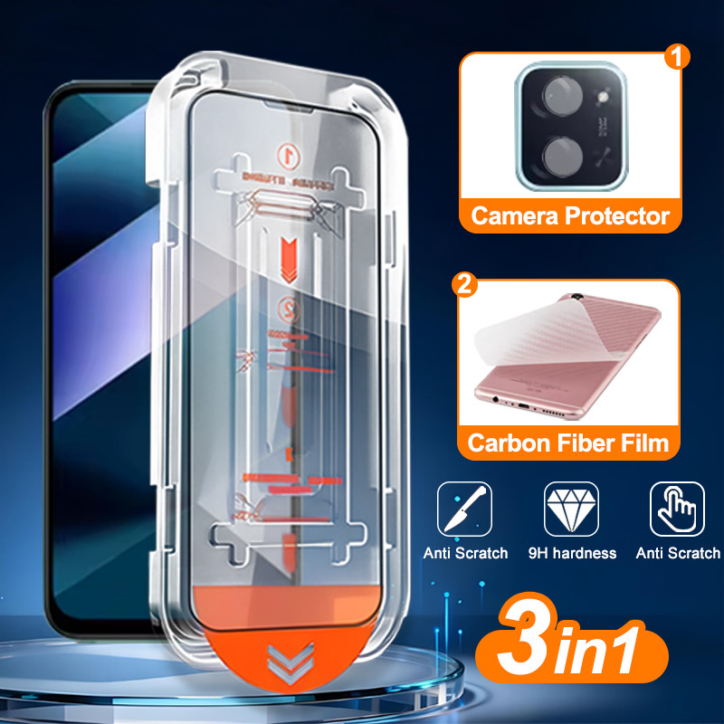 3 in 1 POCO C85 กระจกนิรภัยใสสําหรับ POCO C75 C71 C65 C61 C51 C50 C40 C31 5G 4G ติดตั้งง่ายป้องกันหน้าจอ + ฟิล์มเลนส์ + ฟิล์มด้านหลัง