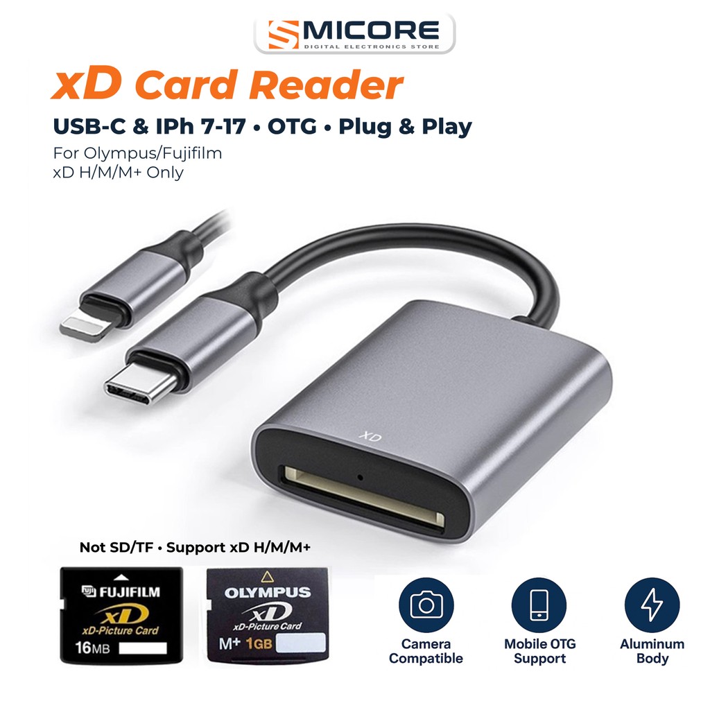 xD Card Reader USB-C OTG สำหรับกล้อง Olympus และ Fujifilm โอนรูปไว รองรับการ์ด xD รุ่น H/M/M+ มาตรฐา