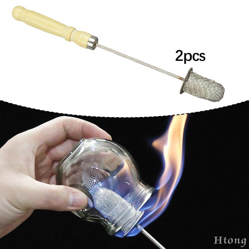 [Htong] 2x Fire Cupping Sticks สําหรับความงามโลหะโครงสร้างมั่นคงด้ามไม้ 9.45 นิ้วยาวสูญญากาศ Cupping ไฟฉาย