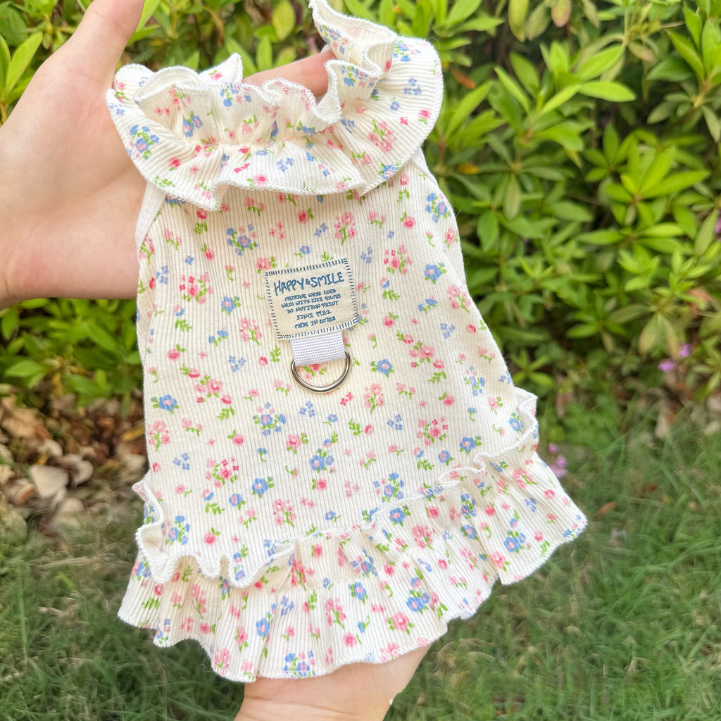 เสื้อผ้าสัตว์เลี้ยง | สไตล์ฤดูใบไม้ผลิ/ฤดูร้อน/ฤดูใบไม้ร่วง | กระโปรงลายดอกไม้กระโปรงเจ้าหญิงน่ารัก | บางระบายอากาศได้|