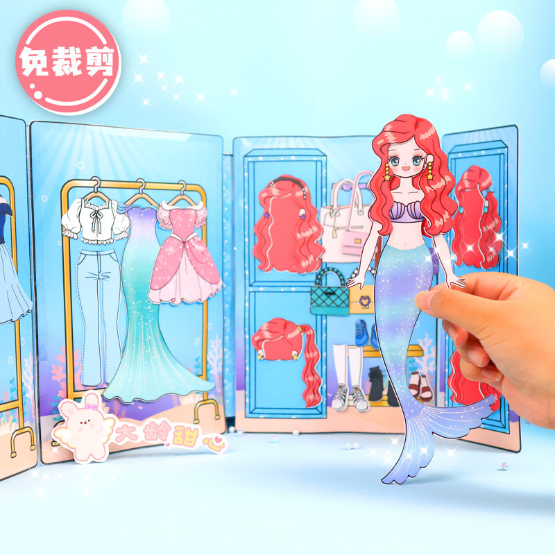 สาวหัวใจแต่งตัวน้ําแข็งหิมะวันเดอร์เมอร์เมดหนังสือเงียบทําเองหนังสือเงียบวัสดุกระเป๋ายังไม่เสร็จต้องการที่ทําด้วยมือทําเองตัดที่จะทําให้ที่สมบูรณ์แบบเด็กวั