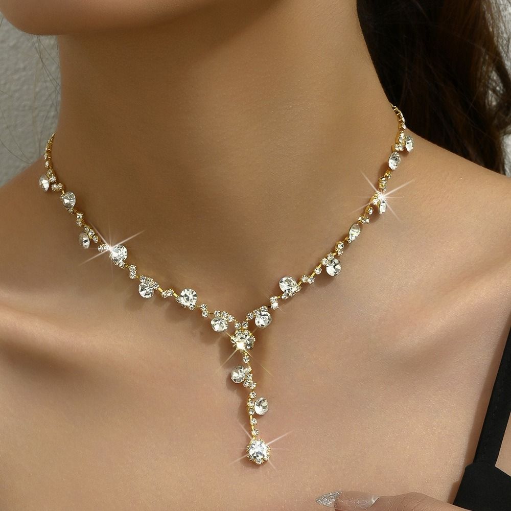 ชุดเครื่องประดับพลอยเทียม 2/3 ชิ้น ประกอบด้วยสร้อยคอลูกปัดคริสตัล พร้อมต่างหูและสร้อยข้อมือ เหมาะสำหรับงานแต่งและงานเฉลิมฉลอง - รูปที่ 5