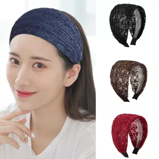 MUNDA ลูกไม้ตาข่ายผม Band, Headwear ลื่นกว้างด้านข้างผม Hoop, Elegant อุปกรณ์เสริมผมยืดหยุ่น Hollow ผู้หญิงลูกไม้ Hairbands สําหรับผู้หญิงสาว