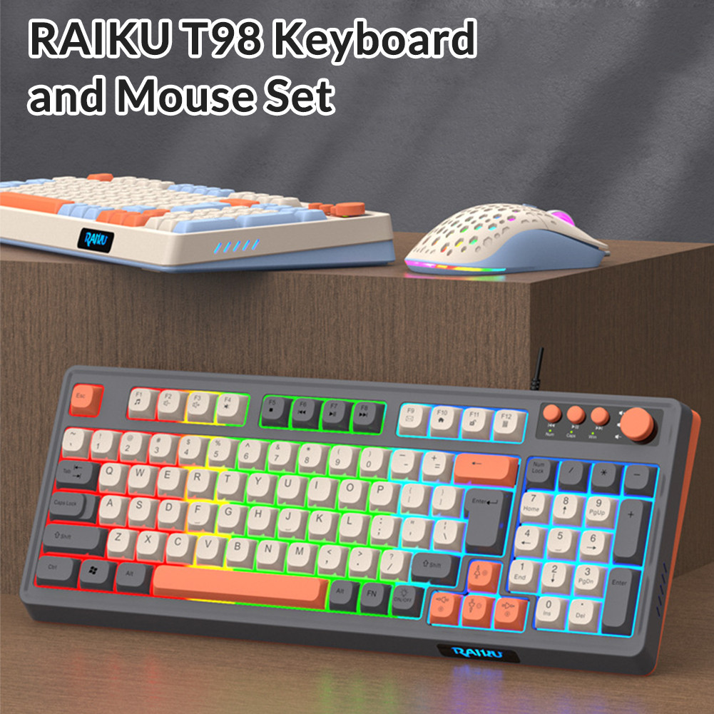 RAIKU T98 คีย์บอร์ดเกม มีสาย 98ปุ่ม ไลท์สดใส พร้อมเมาส์