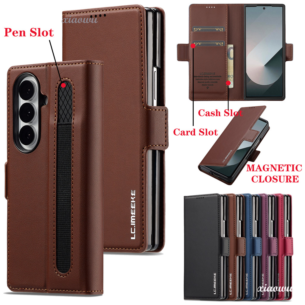 ผิวรู้สึกหนัง MAGNETIC CLOSURE พับสําหรับ Samsung Galaxy Z Fold8 Ultra Fold7 Fold6 Fold5 4 3 ป้องกันกันกระแทกป้องกันปลอกพร้อมช่องเสียบปากกา