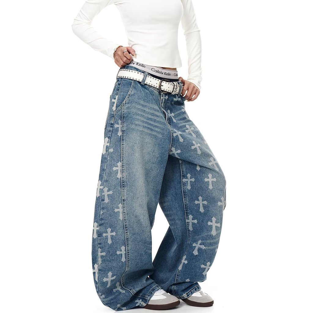 กางเกงยีนส์สีน้ำเงิน ลายอเมริกันย้อนยุค ขากว้าง สไตล์แฟชั่นสำหรับทุกคน - รูปที่ 6