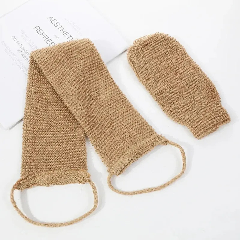 Hemp Back Scrubber ผ้าขนหนู Jute Exfoliating Loofah สายคล้องคอถุงมืออาบน้ําชุดทําความสะอาดสําหรับอุป