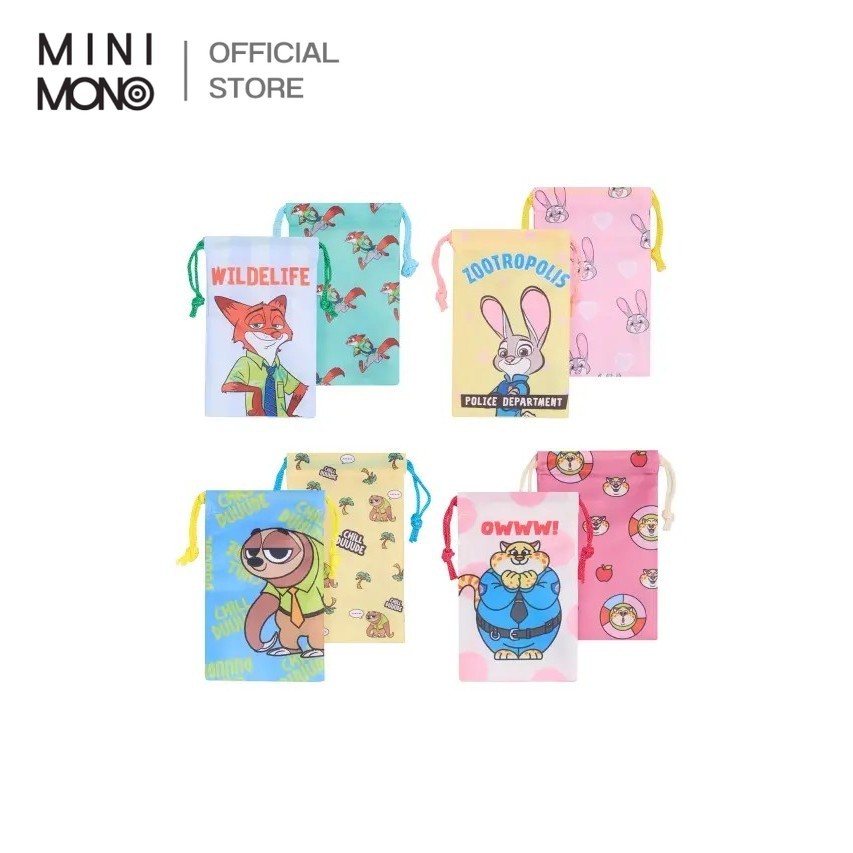 Mini mono เซ็ตถุงผ้าหูรูด ลายตัวละคร Zootopia 2 ชิ้น ลิขสิทธิ์แท้ ดีไซน์น่ารัก ใช้เก็บของพกพาได้สะดวก