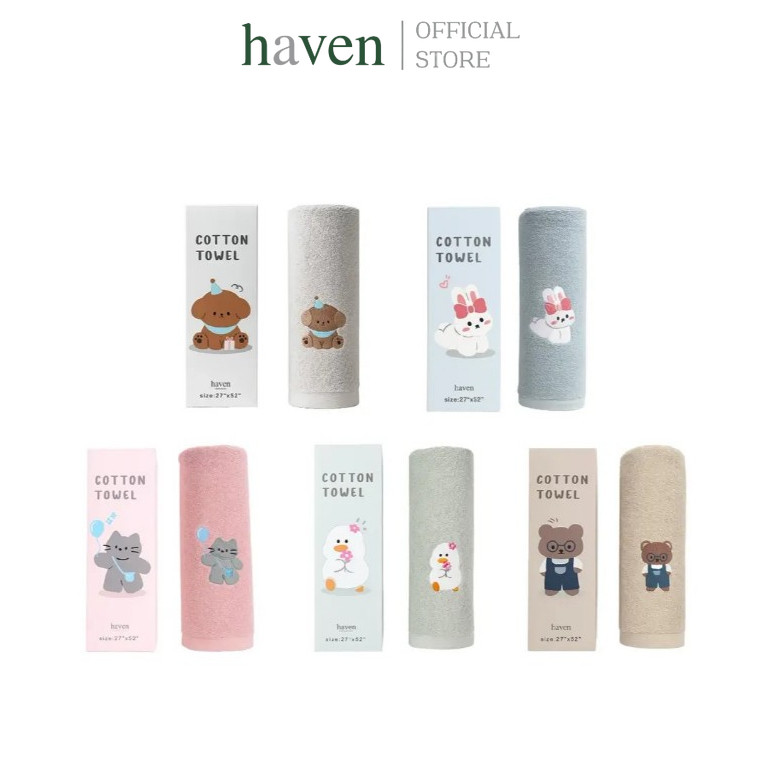 HAVEN ผ้าขนหนูเช็ดตัวพร้อมกล่องของขวัญ  27x52 นิ้ว Cotton 100% Animal Collection ซับน้ำดี นุ่มพิเศษ