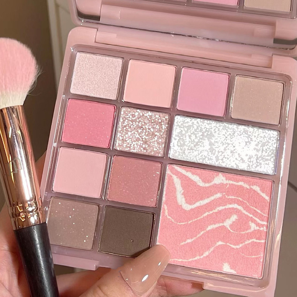 อายแชโดว์พาเลท 12 สีสีชมพูติดทนนาน Glitter Matte Eyeshadow Palette Shimmer Makeup