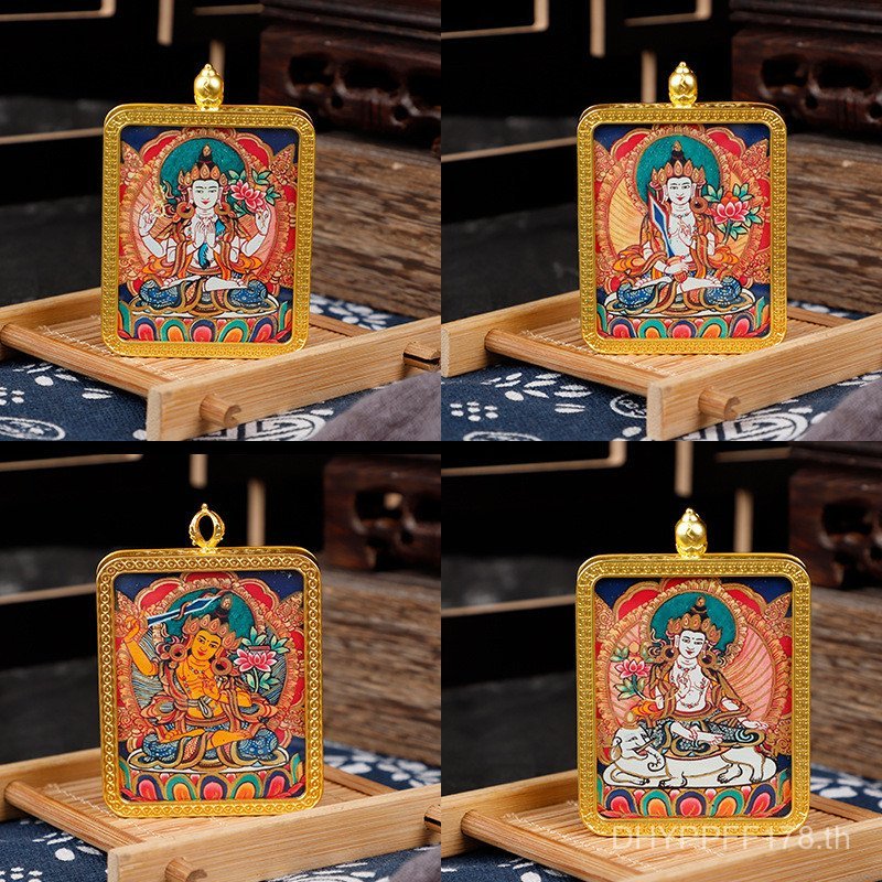 แปด Great Zodiac Semi-Hand-Painted Golden Tangka Patronus 5 Tangka จี้ทิเบต Gawu กล่องขนาดเล็ก Tangk