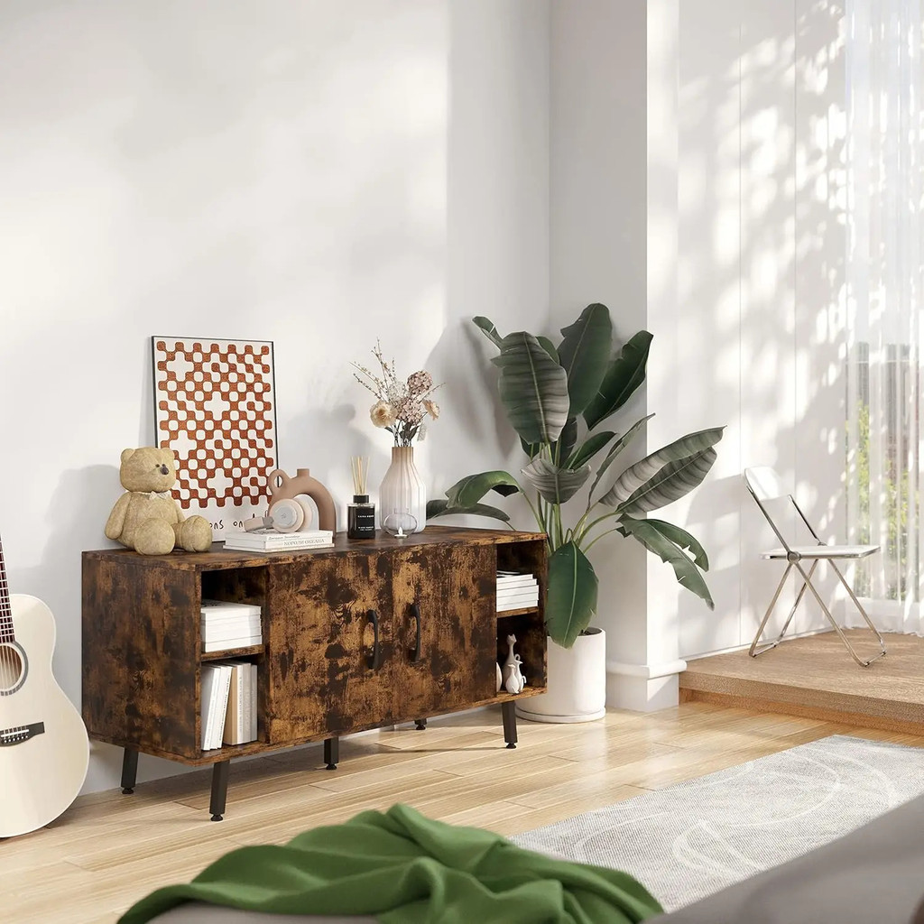 Stylish Novilla Modern Industrial Tv Stand สําหรับทีวี 50 นิ้ว ศูนย์บันเทิงคลาสสิกพร้อมชั้นวางปรับได