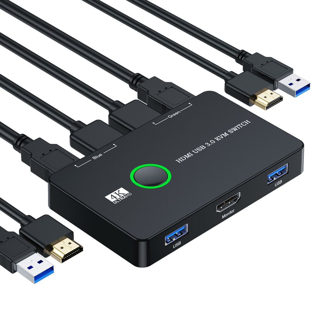 KVM Switcher HDMI/USB Switcher สําหรับคอมพิวเตอร์ 2 คอมพิวเตอร์ Sharing Mouse คีย์บอร์ด อุปกรณ์แสดงผ