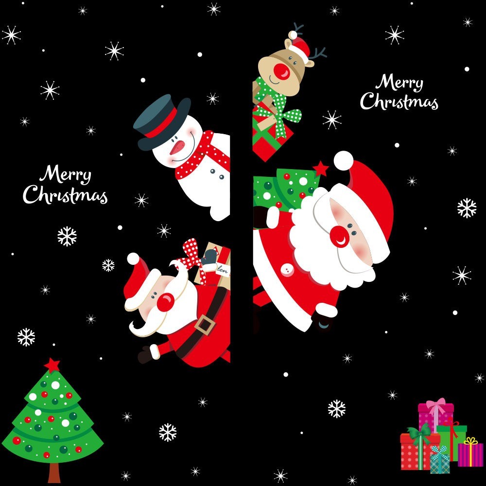 Christmas สติกเกอร์คริสต์มาส2026ม้วน รูปแบบคริสต์มาส สติ๊กเกอร์กันน้ำ สำหรับติดตกแต่งกระจกหน้าต่าง