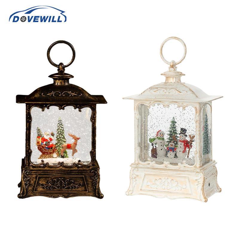 [Dovewill] คริสต์มาส Snow Globe โคมไฟเรืองแสงกล่องดนตรีวันหยุด Glittering Globe ของขวัญโคมไฟดนตรี Xmas ตกแต่งสําหรับโต๊ะ