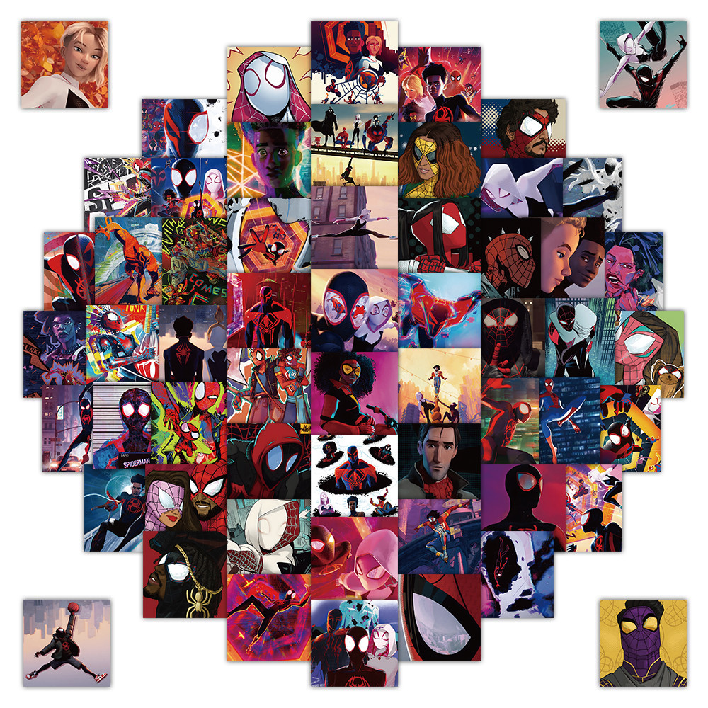 62 ชิ้น Spider-Verse ตัวอักษรสติกเกอร์ - Miles Morales & Spider-Gwen สะสม Embellishments สําหรับงานฝีมือ DIY และกระเป๋าเดินทาง