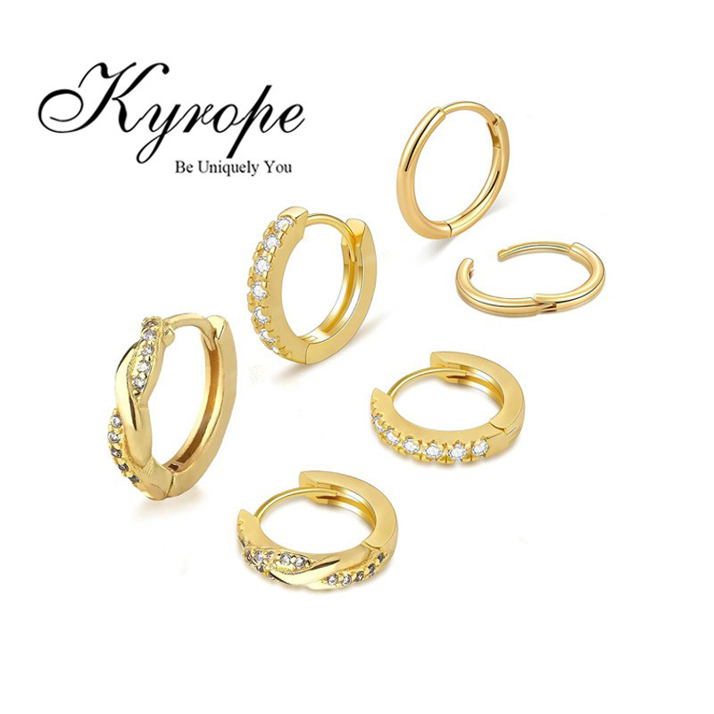 Kyrope ชุดต่างหู 3 ชิ้น สีทอง 18K ทนทาน เหมาะสำหรับของขวัญผู้หญิง