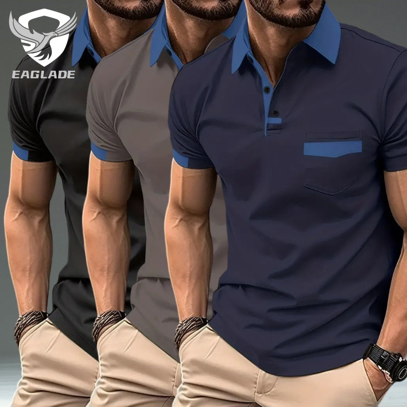 EAGLADE เสื้อยืดโปโลผู้ชายคอปกสําหรับ Man O-3 สีกรมท่า K11