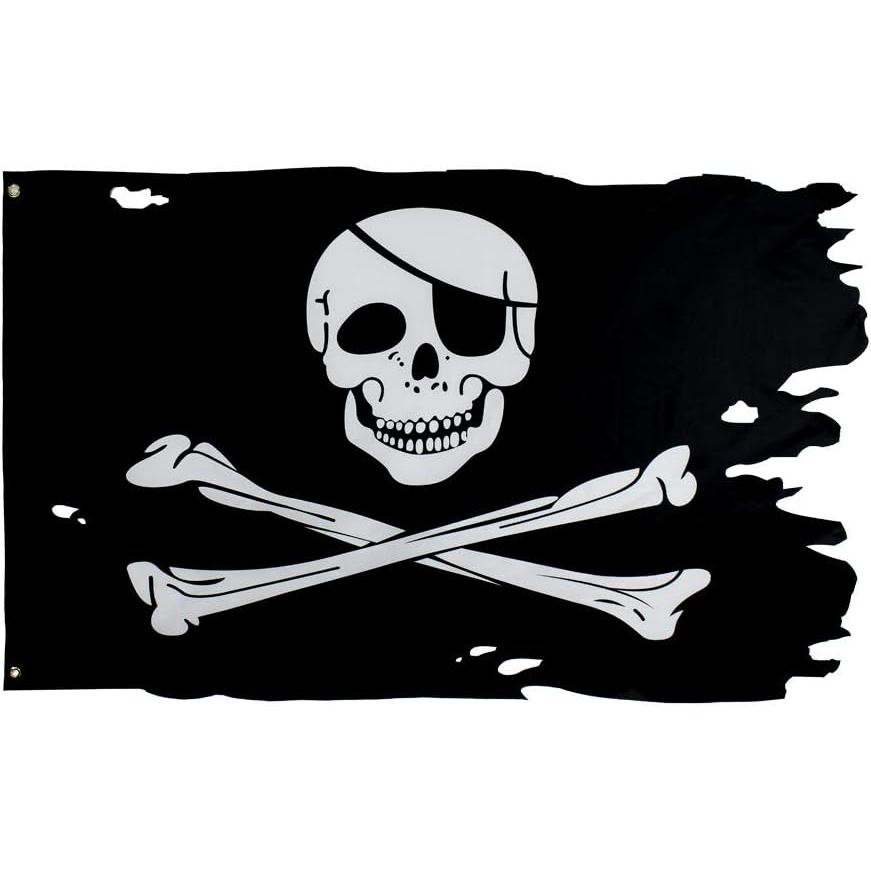 Jolly Roger Flag 3x4.8fts Crossbone Old Skull Bones Pirate Banner Creepy Ragged