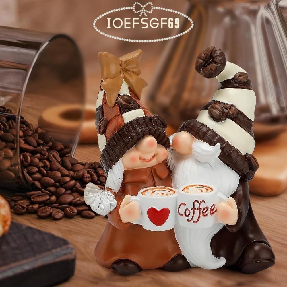 IOEFSGF69 Coffee Gnome, ธีมกาแฟเรซินแคระพร้อมถ้วยกาแฟ, เครื่องประดับคริสต์มาส Handmade Dwarf ตุ๊กตา
