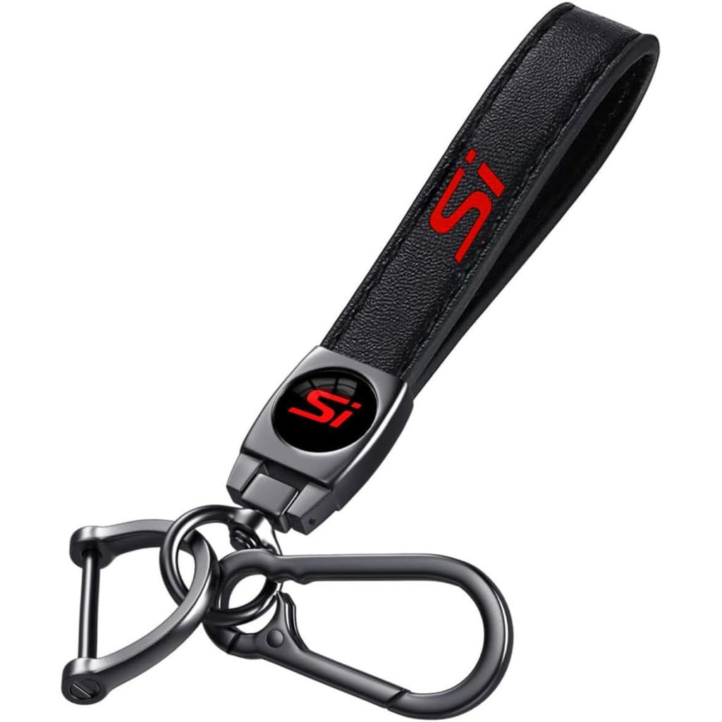 HUIANTS พวงกุญแจรถหนังสีดําพวงกุญแจรถโลหะเข้ากันได้กับอุปกรณ์เสริม Honda Civic Si, พวงกุญแจพวงกุญแจค