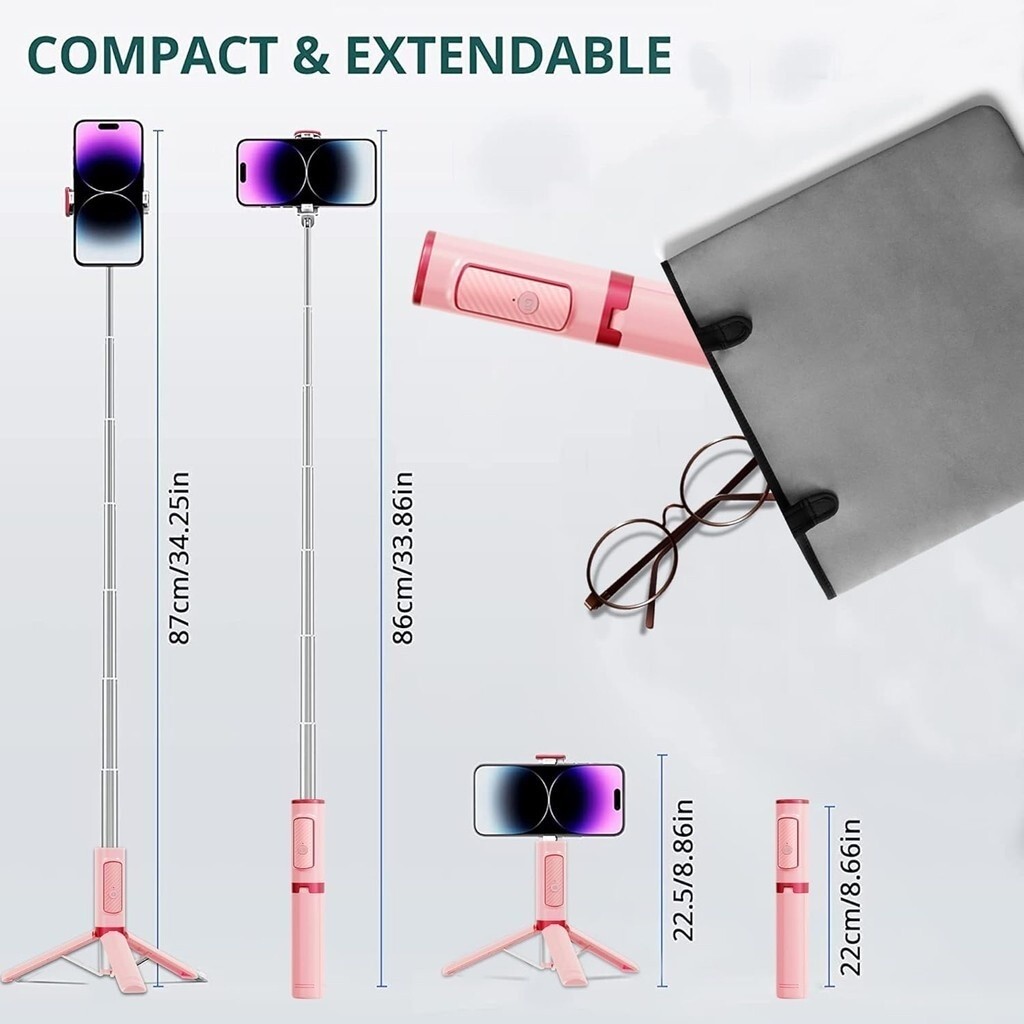 Selfie Stick Foldable Cellphone Tripod with Remote Travel Tripod for iPhone Series Android Video Rec