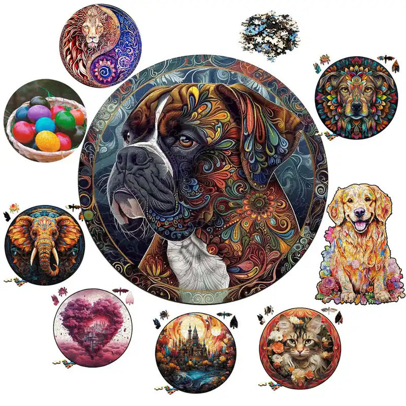 Medium Difficulty Wood Jigsaws for Kids Adult Animal Puzzle Wood Beautiful dog Animal Puzzle Cat Woo