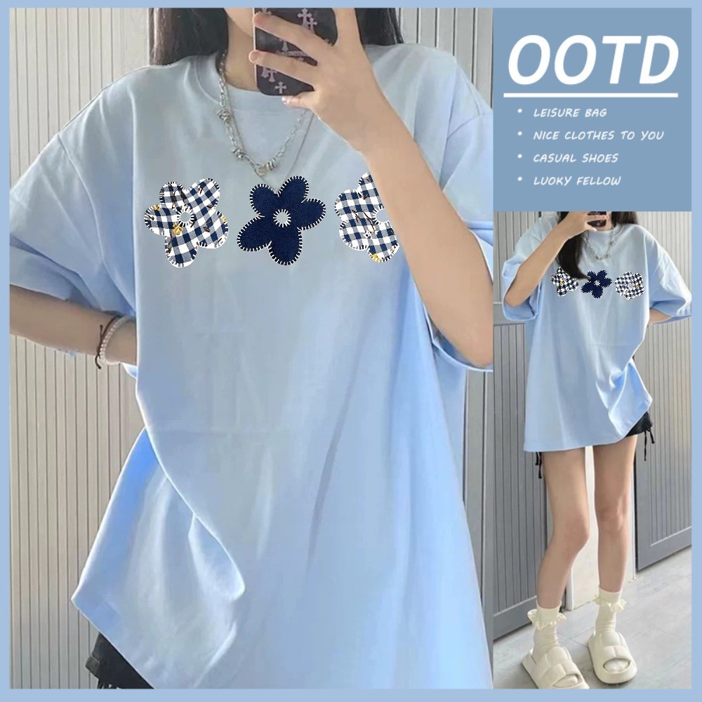 T42.SHOP  ผู้หญิง เสื้อยืด oversize เสื้อหวานๆ โคตรนุ่ม ไม่ยับง่าย ผ้าคอตตอน ลาย “Three flowers” สินค้าใหม่ ราคา ถูกที่สุด ดีลบีเคเค แกลเลอรีภาพที่ 7
